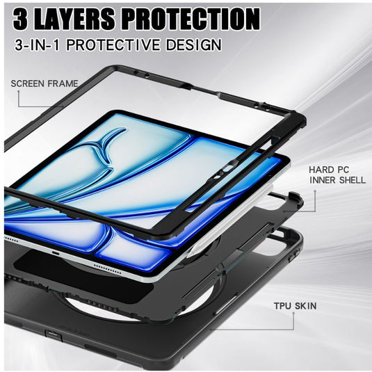 Apple iPad Air 6 13” & iPad Pro 3/4/5/6 12.9"   - 360 Degree Rotate Shockproof Heavy Duty Tough Stand Case Cover With Pen Holder - Polar Tech Australia