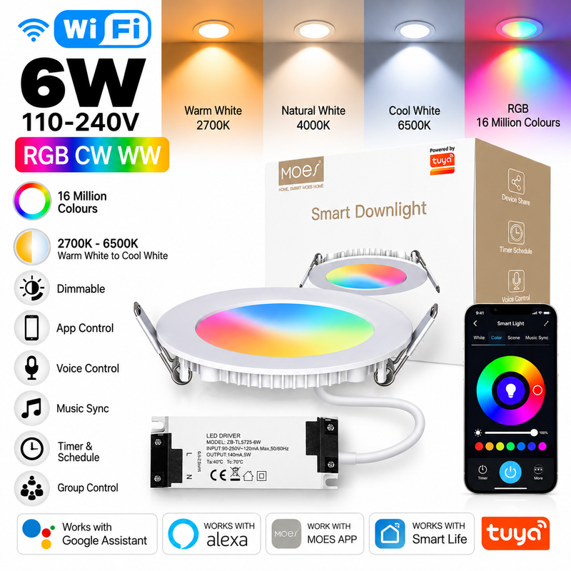 Load image into Gallery viewer, MOES Ultra Thin RGB LED 6W Downlight Ceiling Light WIFI Wireless Remote Control