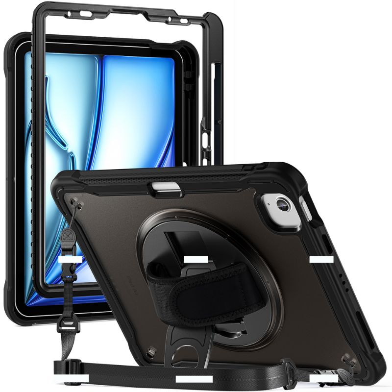 Cargue la imagen en el visor de la galería, Apple iPad Air 2024 6/6th 11'' & Pro 1/2/3/4 11'' & iPad 4/5 Air 10.9'' - 360 Degree Rotate Shockproof Heavy Duty Tough Stand Case Cover With Strap & Pen Holder - Polar Tech Australia