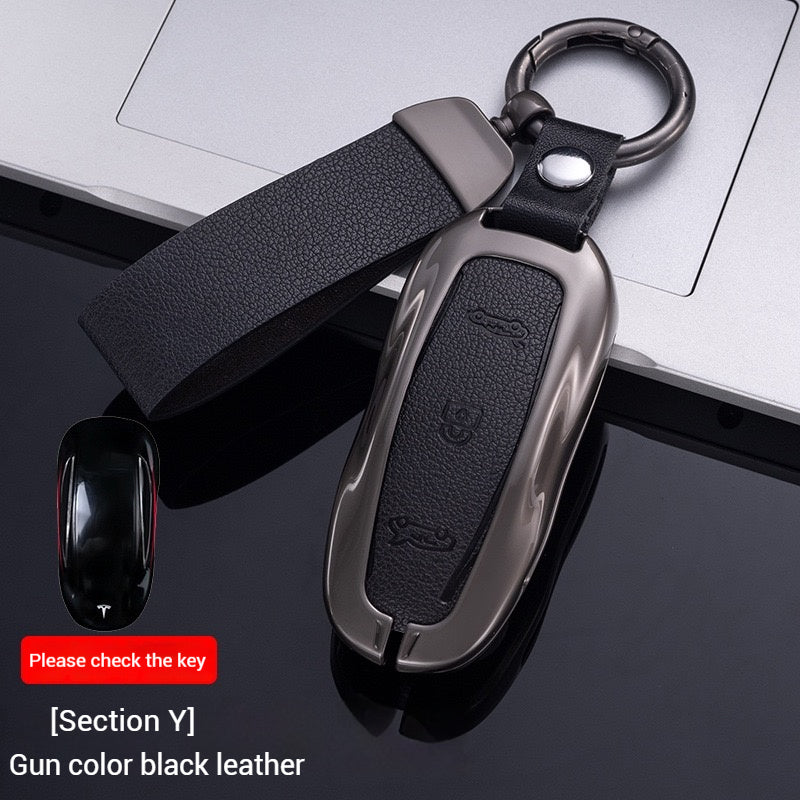Cargue la imagen en el visor de la galería, Tesla Metal + PU Leather Smart Car Key Fob Case for Model 3, S, Y, X - Polar Tech Australia