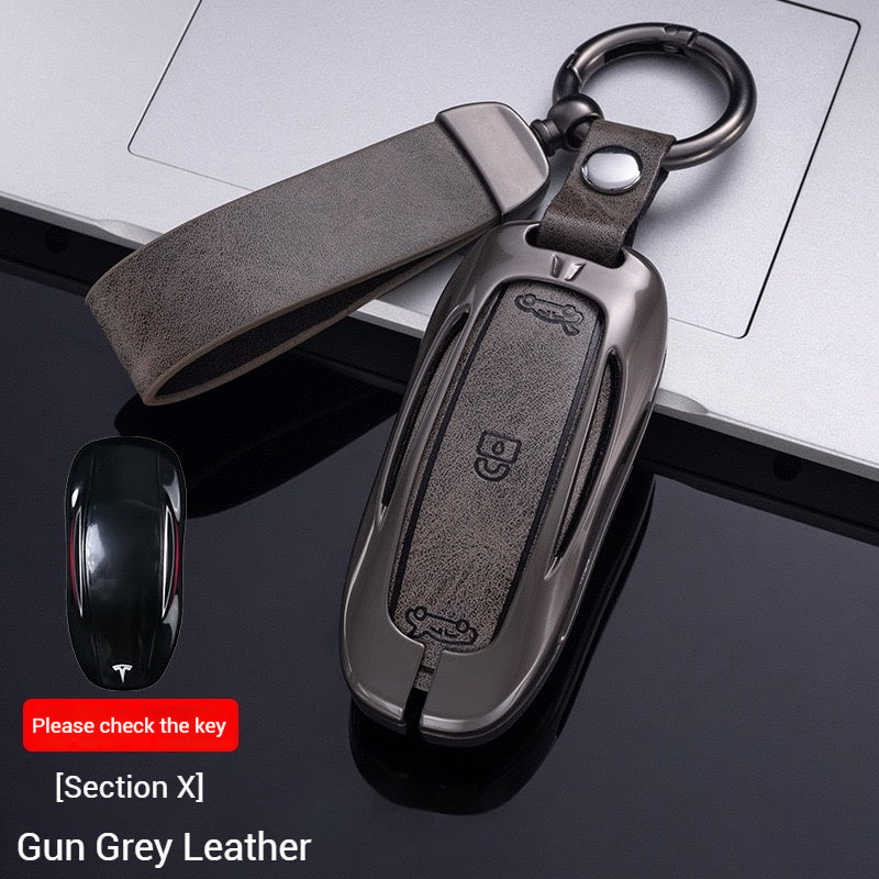 Cargue la imagen en el visor de la galería, Tesla Metal + PU Leather Smart Car Key Fob Case for Model 3, S, Y, X - Polar Tech Australia