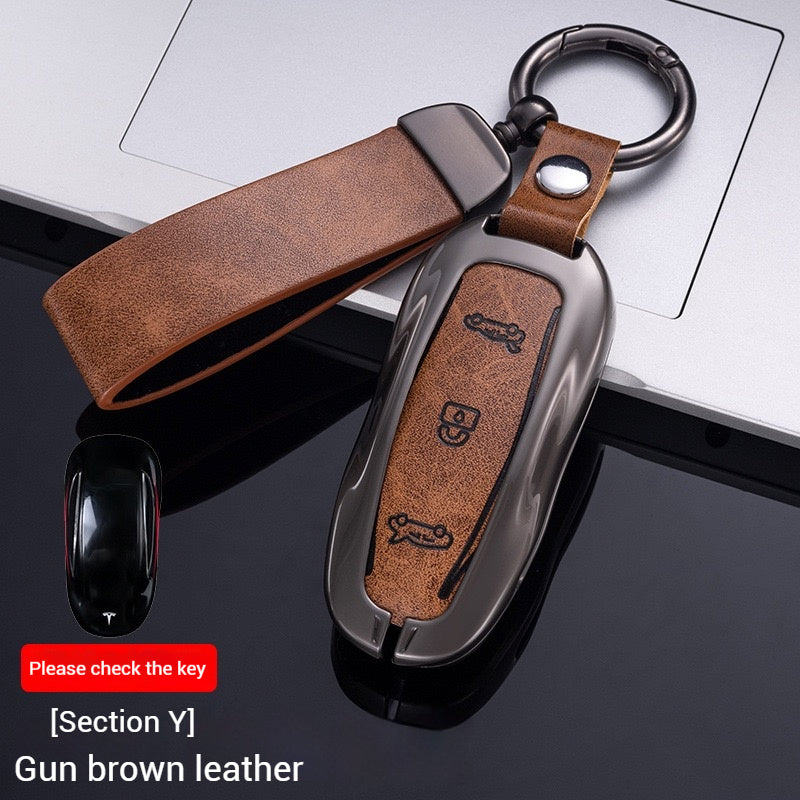 Cargue la imagen en el visor de la galería, Tesla Metal + PU Leather Smart Car Key Fob Case for Model 3, S, Y, X - Polar Tech Australia