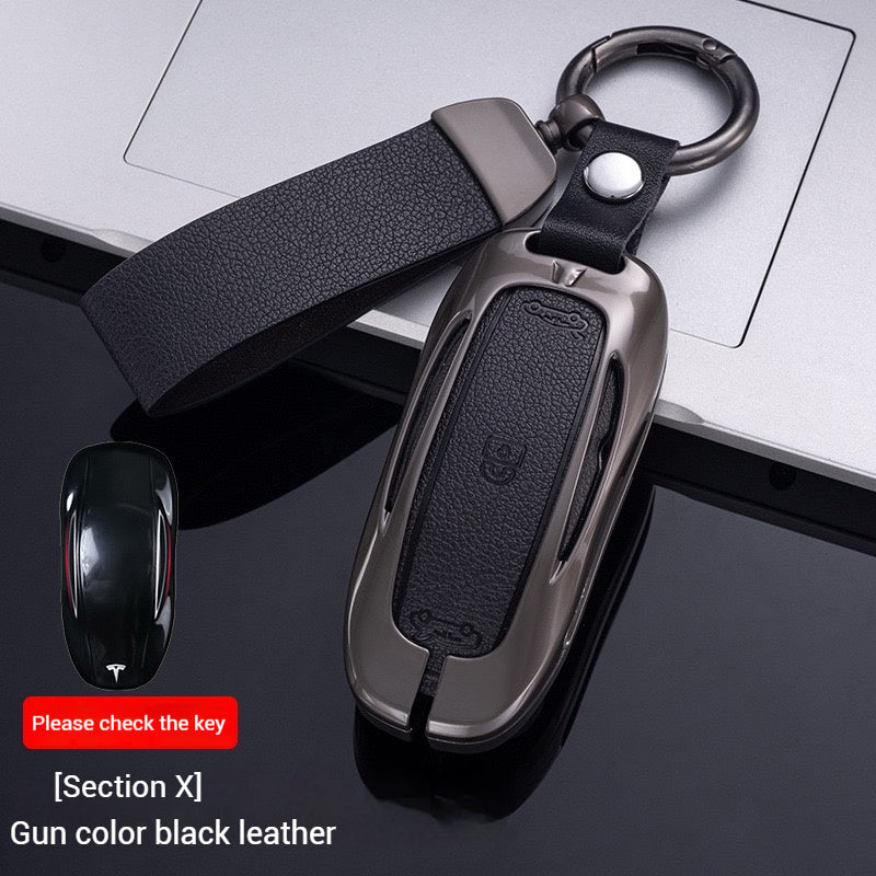 Cargue la imagen en el visor de la galería, Tesla Metal + PU Leather Smart Car Key Fob Case for Model 3, S, Y, X - Polar Tech Australia