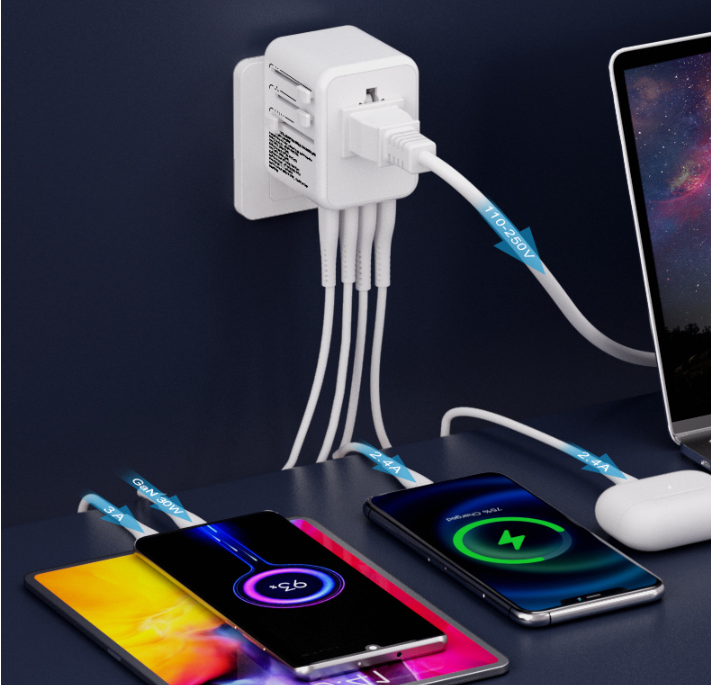 Chargez l'image dans la visionneuse de la galerie, Universal 4 Ports PD 35W Conversion charger with dual USB-A ports, Dual USB-C ports, AC socket and Converter Wall Charger International Travelling Adapter - Polar Tech Australia
