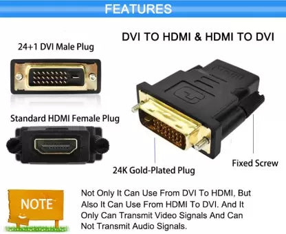 HDMI Female to DVI 24+1 Pins PLUG ADAPTOR Adapter CONVERTER - Polar Tech Australia