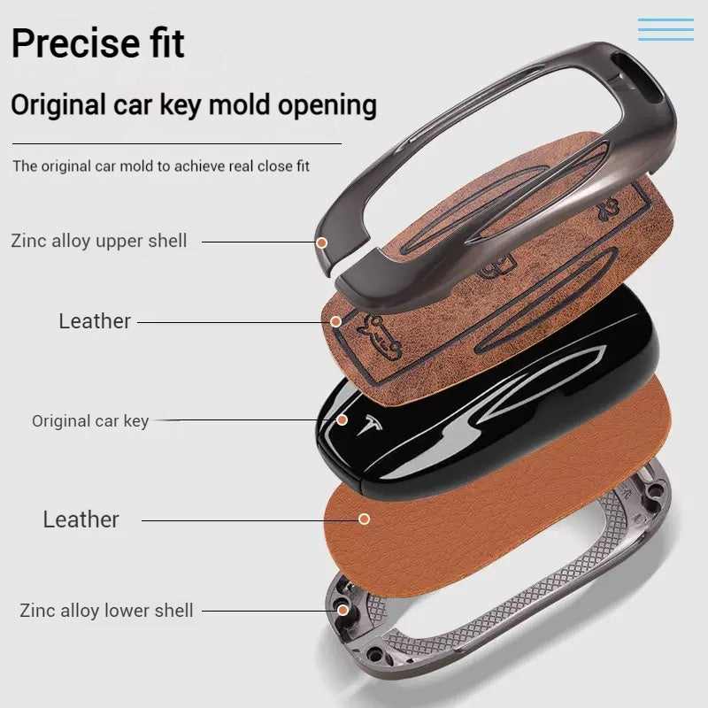 Cargue la imagen en el visor de la galería, Tesla Metal + PU Leather Smart Car Key Fob Case for Model 3, S, Y, X - Polar Tech Australia