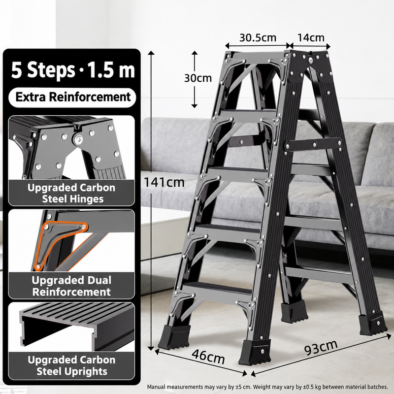 Chargez l'image dans la visionneuse de la galerie, Heave Duty Black Carbon Steel Dual Sided Anti-Slip Step Leaning Ladder 150KG