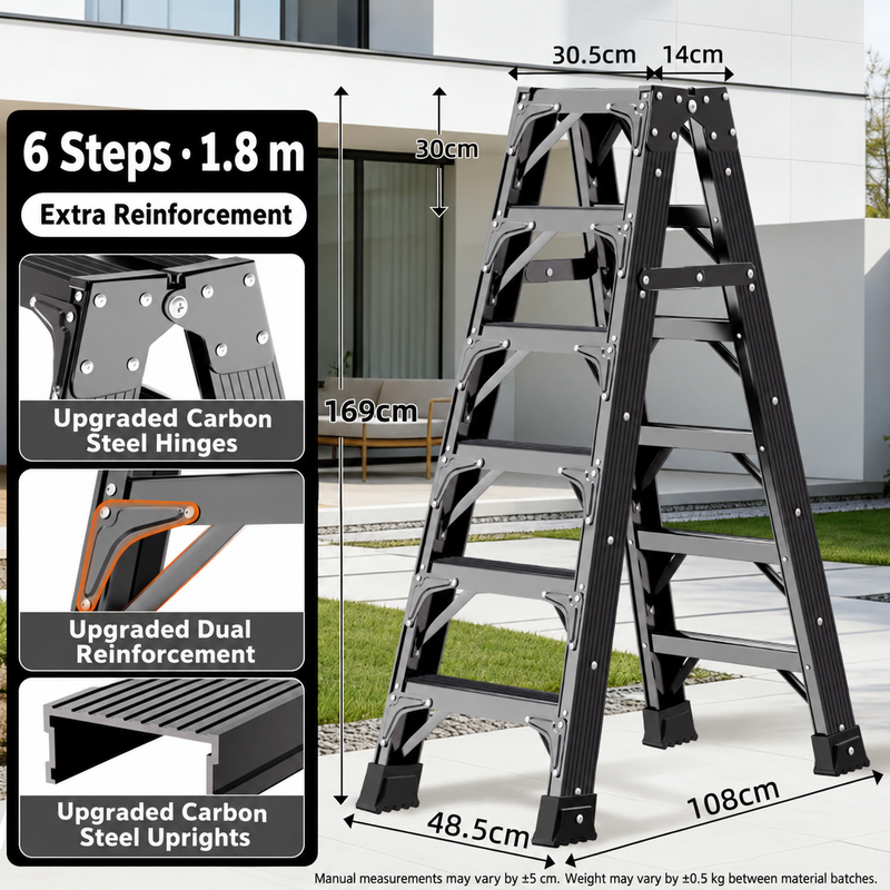 Chargez l'image dans la visionneuse de la galerie, Heave Duty Black Carbon Steel Dual Sided Anti-Slip Step Leaning Ladder 150KG