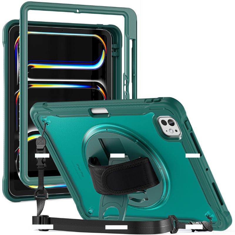 Cargue la imagen en el visor de la galería, Apple iPad Pro 11" (M4) 2024 5th Generation - 360 Degree Rotate Shockproof Heavy Duty Tough Stand Case Cover With Strap & Pen Holder - Polar Tech Australia