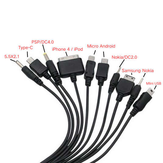 10-in-1 USB Charging Cable – Universal Multi-Head Charger for Old & New Devices - Polar Tech Australia