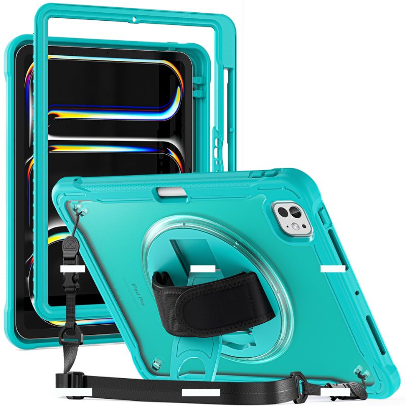 Cargue la imagen en el visor de la galería, Apple iPad Pro 11" (M4) 2024 5th Generation - 360 Degree Rotate Shockproof Heavy Duty Tough Stand Case Cover With Strap & Pen Holder - Polar Tech Australia