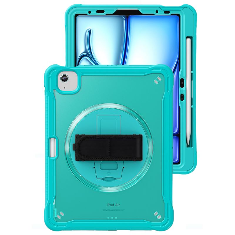 Cargue la imagen en el visor de la galería, Apple iPad Air 2024 6/6th 11'' & Pro 1/2/3/4 11'' & iPad 4/5 Air 10.9'' - 360 Degree Rotate Shockproof Heavy Duty Tough Stand Case Cover With Strap & Pen Holder - Polar Tech Australia