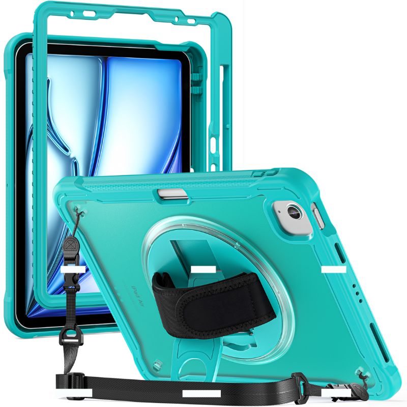 Cargue la imagen en el visor de la galería, Apple iPad Air 2024 6/6th 11'' & Pro 1/2/3/4 11'' & iPad 4/5 Air 10.9'' - 360 Degree Rotate Shockproof Heavy Duty Tough Stand Case Cover With Strap & Pen Holder - Polar Tech Australia