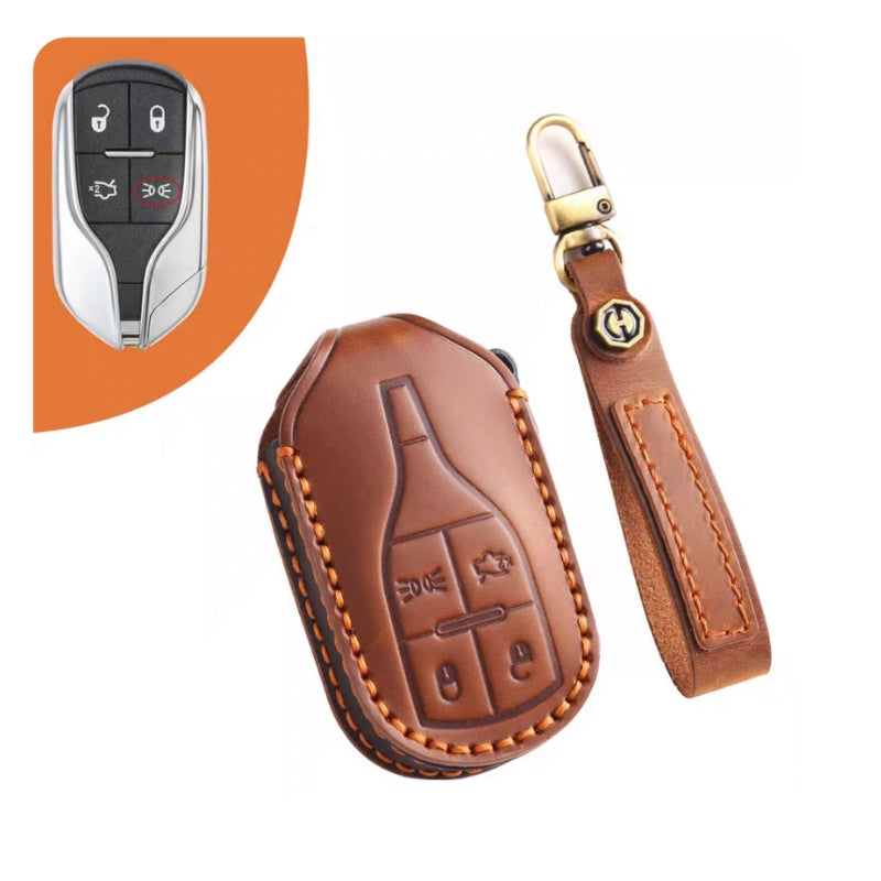 Cargue la imagen en el visor de la galería, Luxury Genuine Leather Car Key Fob Case Cover for Maserati Levante, MC20, Ghibli, Quattroporte 2014-2022 – Shockproof, Handcrafted & Gift-Ready - Polar Tech Australia