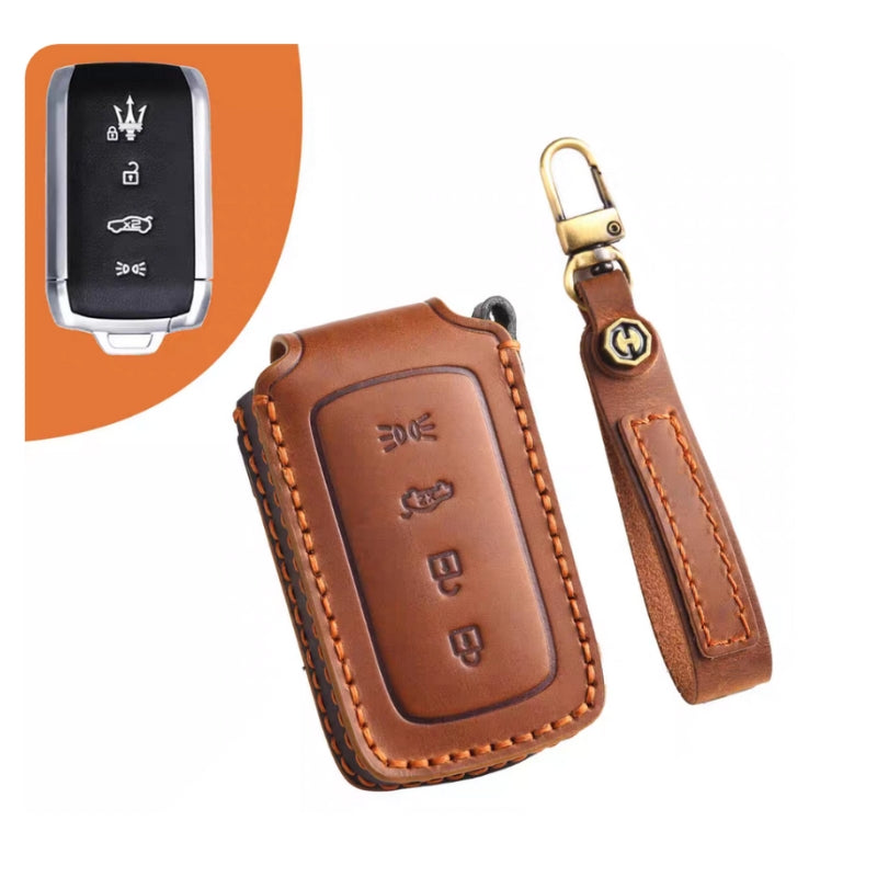 Cargue la imagen en el visor de la galería, Luxury Genuine Leather Car Key Fob Case Cover for Maserati Levante, MC20, Ghibli, Quattroporte 2014-2022 – Shockproof, Handcrafted & Gift-Ready - Polar Tech Australia