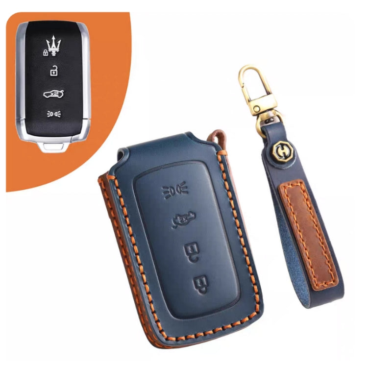 Cargue la imagen en el visor de la galería, Luxury Genuine Leather Car Key Fob Case Cover for Maserati Levante, MC20, Ghibli, Quattroporte 2014-2022 – Shockproof, Handcrafted & Gift-Ready - Polar Tech Australia