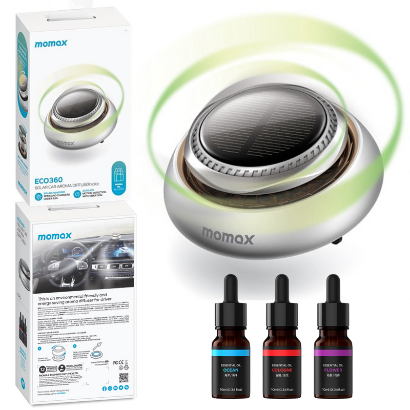 Load image into Gallery viewer, Momax Eco360 Solar Power Auto Spin Aroma Diffuser Car Perfume Holder Car Air Freshener - Polar Tech Australia
