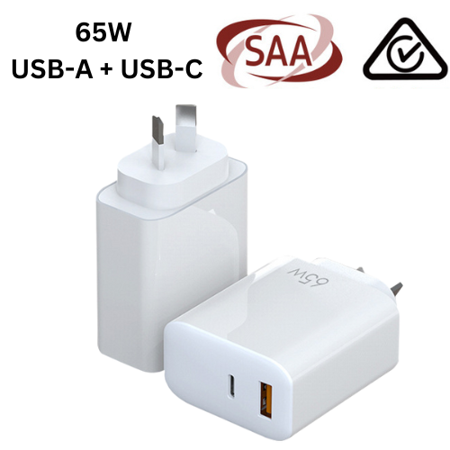 Load image into Gallery viewer, 65W Max PD Type-C +QC 3.0 USB Dual Port iPhone 16 Wall Travelling Charger Adapter - (SAA Approved/AU Plug) - Polar Tech Australia