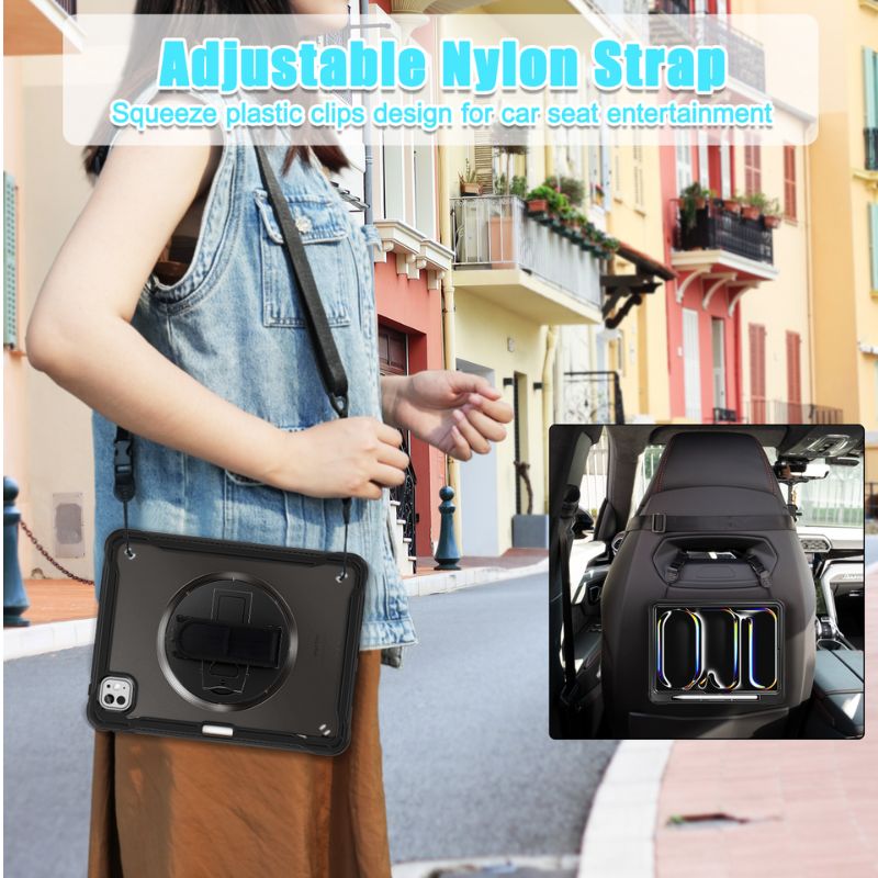 Cargue la imagen en el visor de la galería, Apple iPad Air 2024 6/6th 11'' & Pro 1/2/3/4 11'' & iPad 4/5 Air 10.9'' - 360 Degree Rotate Shockproof Heavy Duty Tough Stand Case Cover With Strap & Pen Holder - Polar Tech Australia