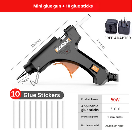 Komax 50W Portable Mini DIY Glue Gun + 10 x 7mm Glue Stickers - Polar Tech Australia