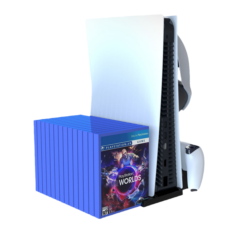 Load image into Gallery viewer, PlayStation PS5 Vertical Charging Dock Game Controller Charging Stand Storage Holder with Headset Hook Game Disc Container - Polar Tech Australia