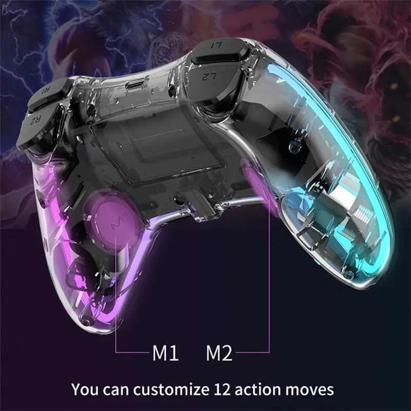 Cargue la imagen en el visor de la galería, Nintendo Switch PS4 Game Consoles P05 Transparent Wireless Controller Bluetooth Handle Portable Gamepad with RGB Lights - Polar Tech Australia