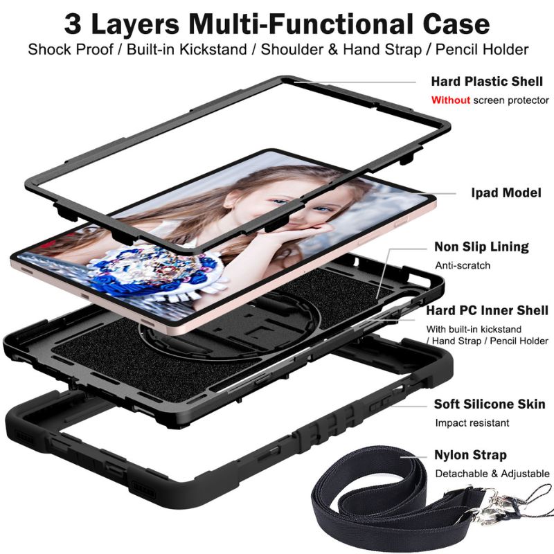 Chargez l&#39;image dans la visionneuse de la galerie, [Built-in Stand] Samsung Galaxy Tab S9 Plus &amp; S9 FE Plus &amp; S10 Plus 12.4&quot; - 360 Degree Rotating Shockproof Protection Case With Hand &amp; Shoulder Strap - Polar Tech Australia
