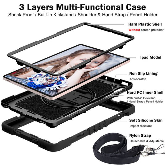 [Built-in Stand] Samsung Galaxy Tab S9 Plus & S9 FE Plus & S10 Plus 12.4" - 360 Degree Rotating Shockproof Protection Case With Hand & Shoulder Strap - Polar Tech Australia