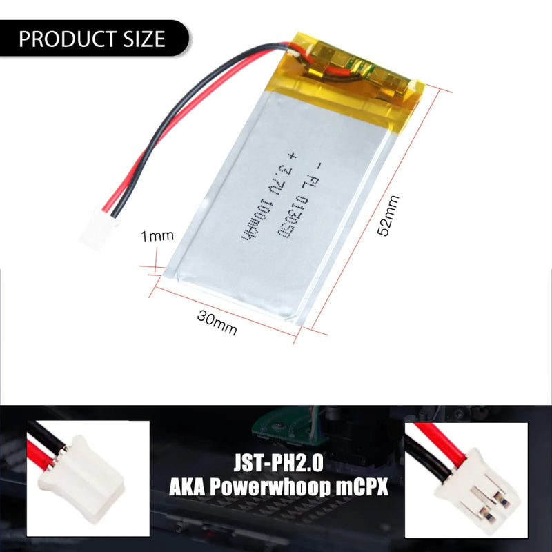 Chargez l&#39;image dans la visionneuse de la galerie, [PH2.0-JST Connector][013050] Universal 100mAh 3.7V Rechargeable Li-Ion Lithium Polymer Battery - Polar Tech Australia
