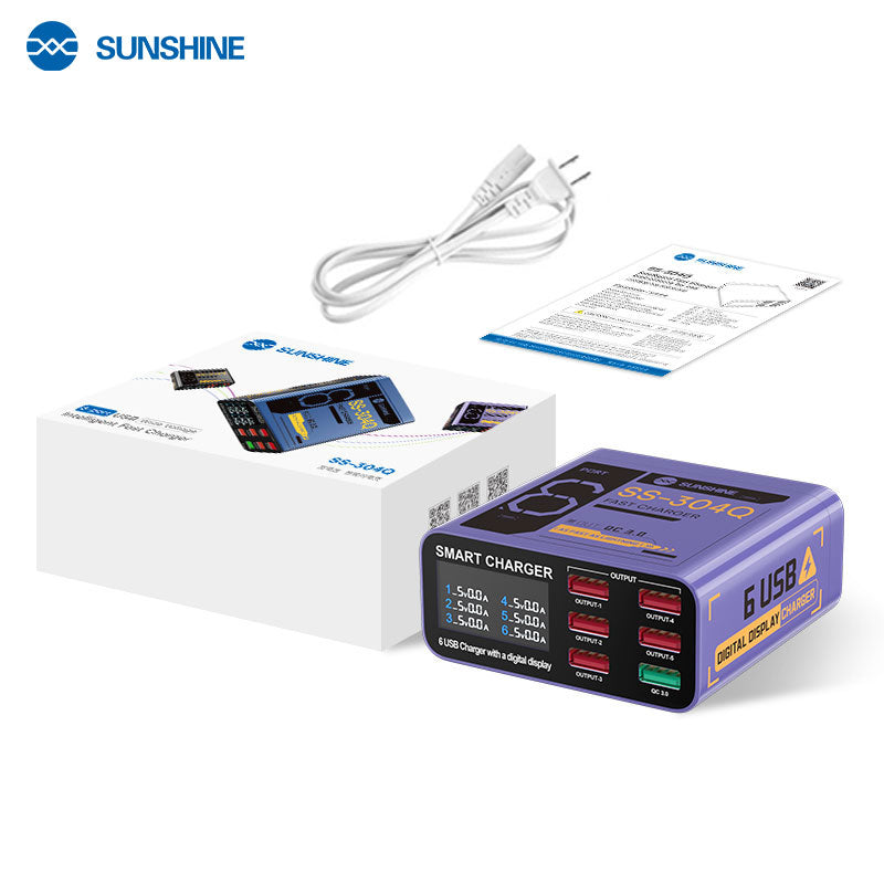 Cargue la imagen en el visor de la galería, [SS-304Q] SUNSHINE 6-Port USB Fast Charger with Digital Display - Polar Tech Australia
