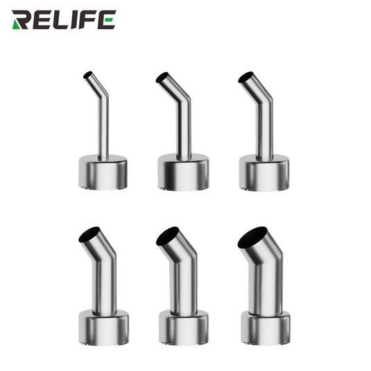 RELIFE 858 Series 45° Curved Hot Air Nozzle – Stainless Steel, Microscope-Compatible, Leak-Proof Design