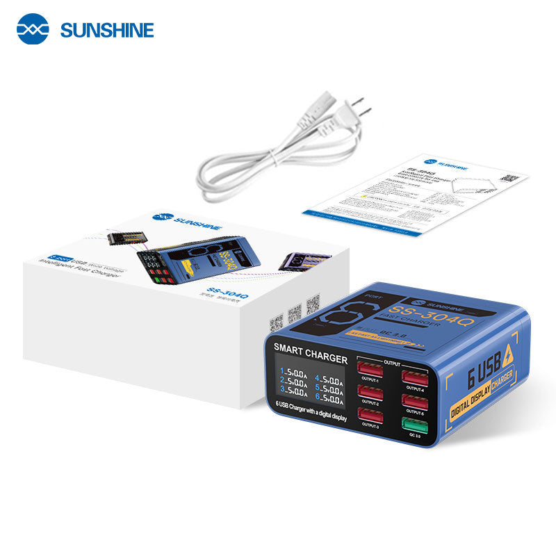 Cargue la imagen en el visor de la galería, [SS-304Q] SUNSHINE 6-Port USB Fast Charger with Digital Display - Polar Tech Australia
