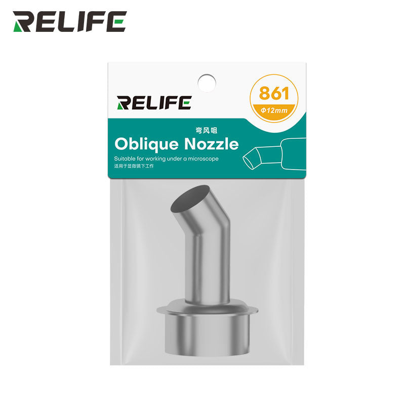 Cargue la imagen en el visor de la galería, RELIFE 861 Series 45° Curved Hot Air Nozzle – Stainless Steel Precision Tip for Microscope Repair Work
