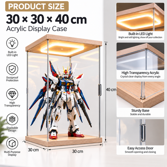 Clear Stackable Acrylic Display Case with LED Light – Dustproof Display Box for LEGO Models, Figures, Collectibles & Building Blocks - Polar Tech Australia