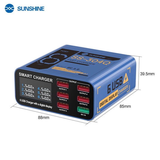 [SS-304Q] SUNSHINE 6-Port USB Fast Charger with Digital Display - Polar Tech Australia