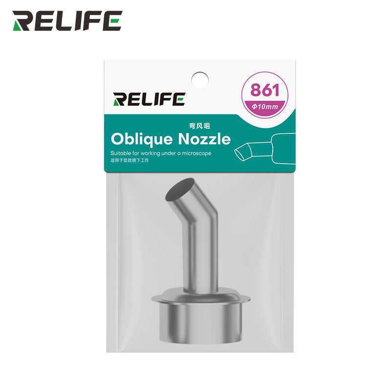 Cargue la imagen en el visor de la galería, RELIFE 861 Series 45° Curved Hot Air Nozzle – Stainless Steel Precision Tip for Microscope Repair Work
