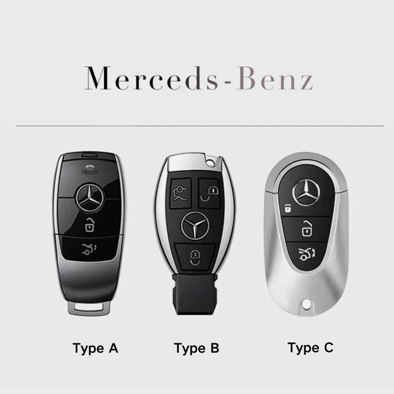 Cargue la imagen en el visor de la galería, Mercedes Benz Fashionable TPU + Aluminum alloy + Leather Car Key Fob Case Cover For Benz C, E, S, G-Class, GLE, GLC, CLA, CLS, EQC, ML, GL, EQS
