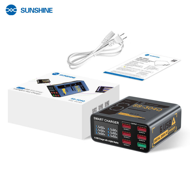 Cargue la imagen en el visor de la galería, [SS-304Q] SUNSHINE 6-Port USB Fast Charger with Digital Display - Polar Tech Australia
