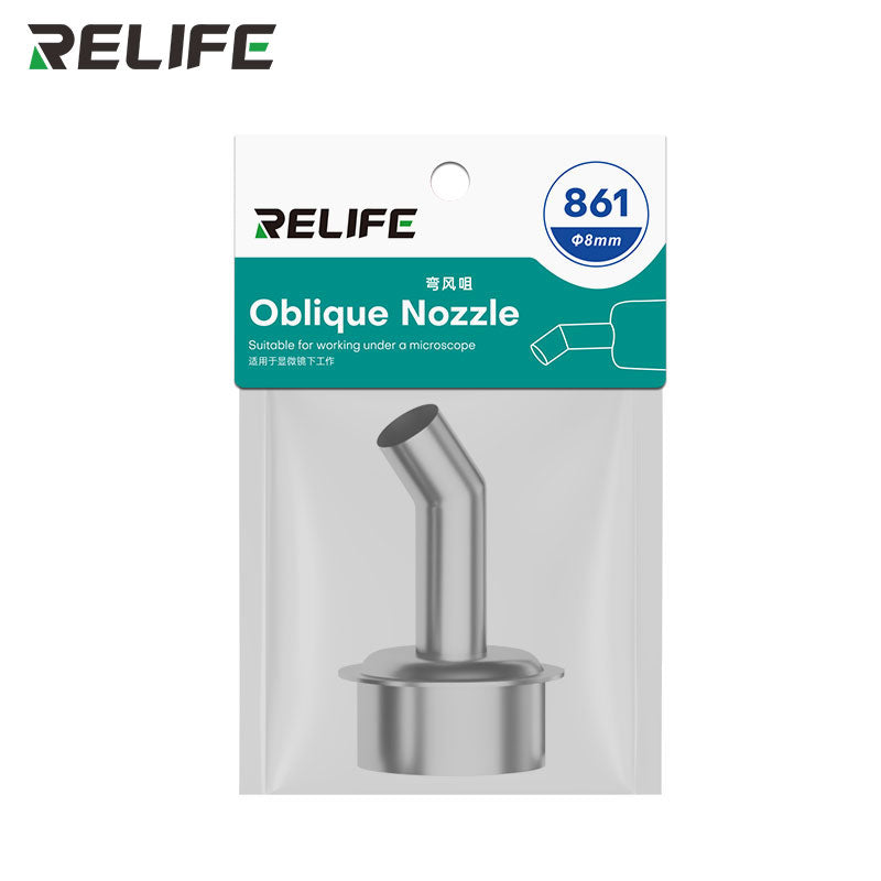 Cargue la imagen en el visor de la galería, RELIFE 861 Series 45° Curved Hot Air Nozzle – Stainless Steel Precision Tip for Microscope Repair Work
