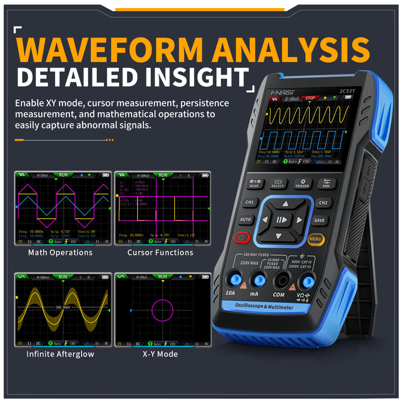 Cargue la imagen en el visor de la galería, [2C53T] FNIRSI 50MHz 250MS/s Handheld 3in1 Oscilloscope Multimeter Signal Generator
