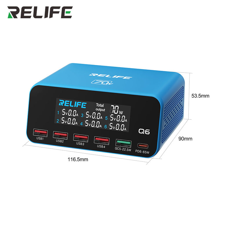 Chargez l'image dans la visionneuse de la galerie, [Q6] Relife 70W Intelligent Multi-Port Digital Display Charger Up to 65W Single-Port Output
