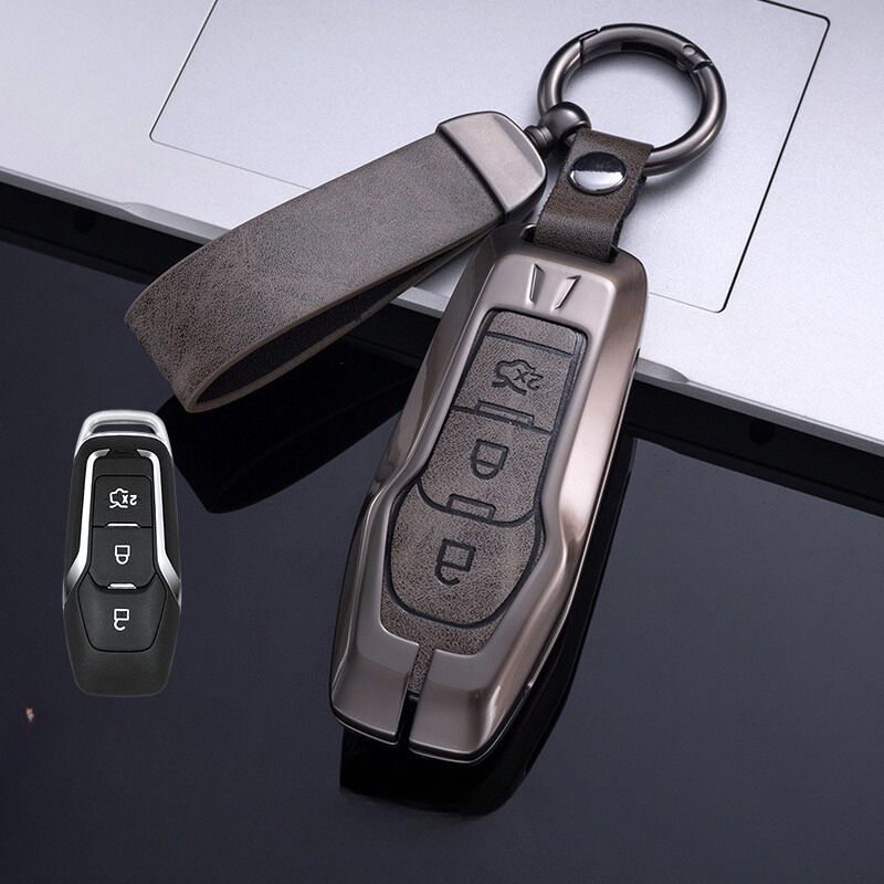 Chargez l&#39;image dans la visionneuse de la galerie, Ford Zinc Alloy Leather Folding Car Key Fob Case Cover For Ranger, Mustang, Everest, Escape, Puma, Transit, Focus, Fiesta, Ranger Raptor, Mondeo
