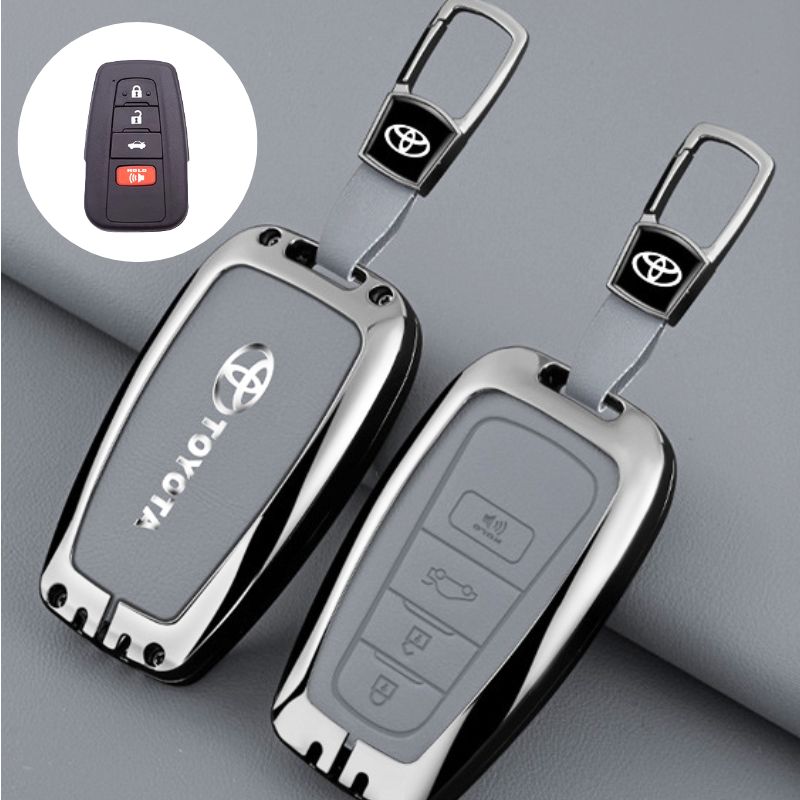 Load image into Gallery viewer, Toyota Full Metal Coverage + PU Leather Car Key Fob Case Cover For Camry, Corolla, RAV4, Highlander, C-HR, Prius, Avalon - Polar Tech Australia
