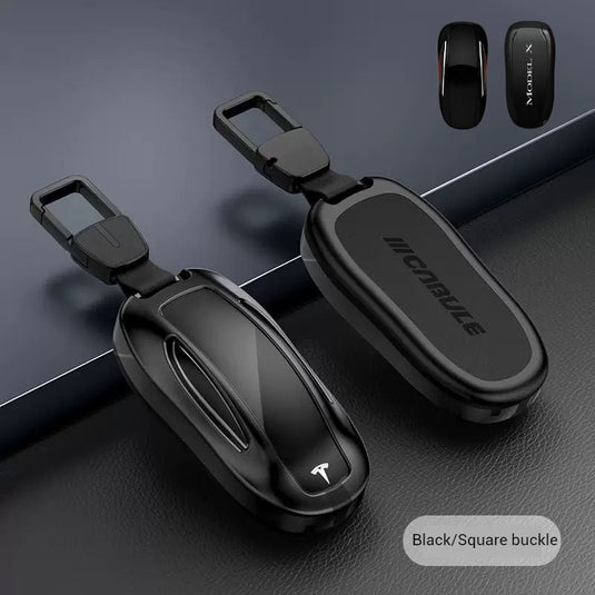 Tesla Full Aluminum Alloy + PU Leather Cover Car Key Fob Case for Model X