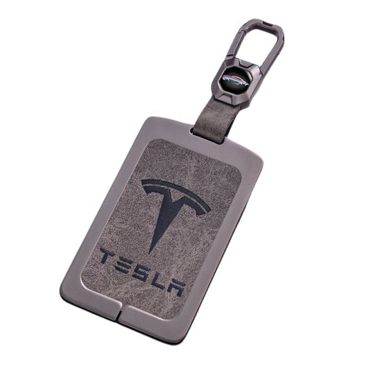 Tesla Metal + PU Leather Smart Key Card Case for Model 3, S, Y, X