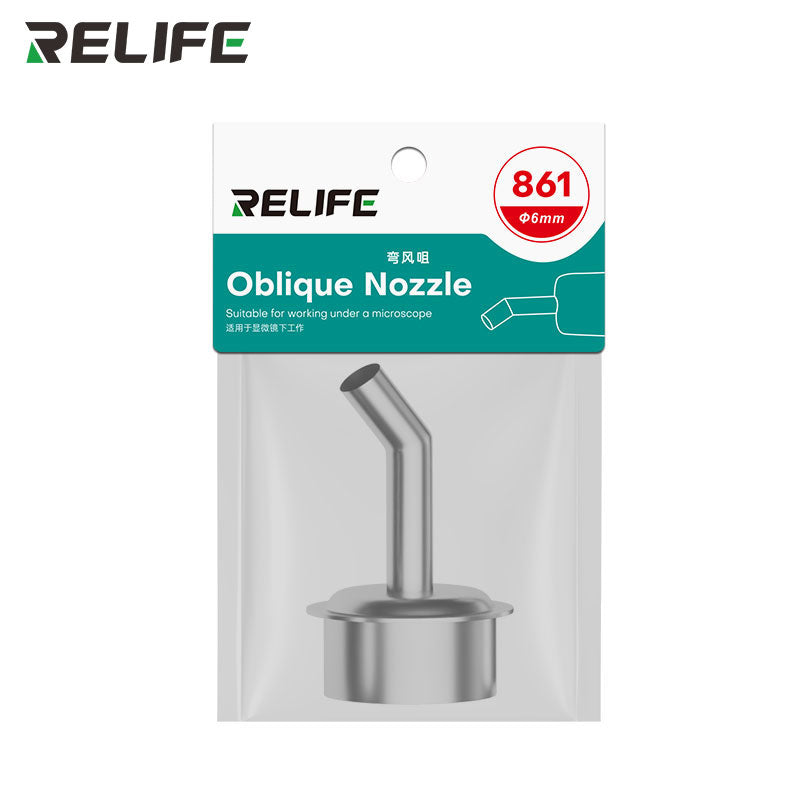 Cargue la imagen en el visor de la galería, RELIFE 861 Series 45° Curved Hot Air Nozzle – Stainless Steel Precision Tip for Microscope Repair Work

