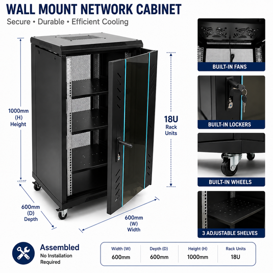 [Assembled][Built-in Fan] 18U 22U 27U Heavy Duty Network Server CCTV PoE Switch Free Standing Cabinet Rack Lockable Enclosure
