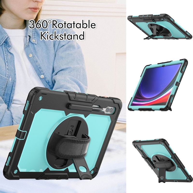 Chargez l&#39;image dans la visionneuse de la galerie, [Built-in Stand] Samsung Galaxy Tab S9/S9 FE/S10 FE 11” - 360 Degree Stand PC + Silicone Shockproof Case With Strap - Polar Tech Australia
