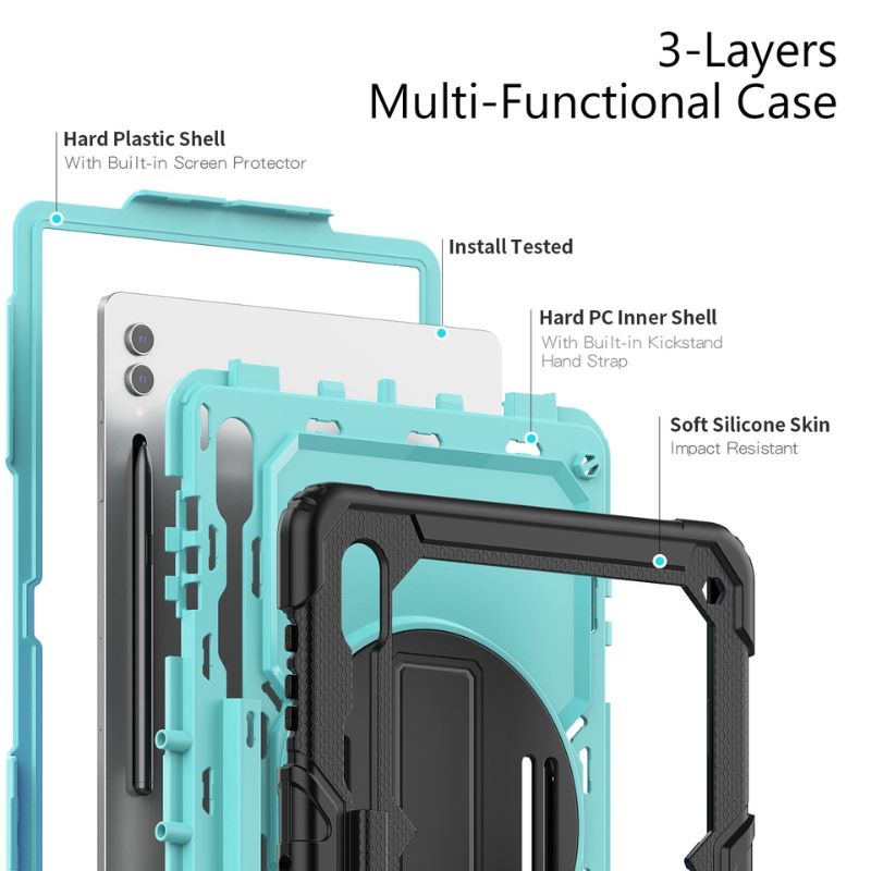 Chargez l&#39;image dans la visionneuse de la galerie, [Built-in Stand] Samsung Galaxy Tab S9/S9 FE/S10 FE 11” - 360 Degree Stand PC + Silicone Shockproof Case With Strap - Polar Tech Australia
