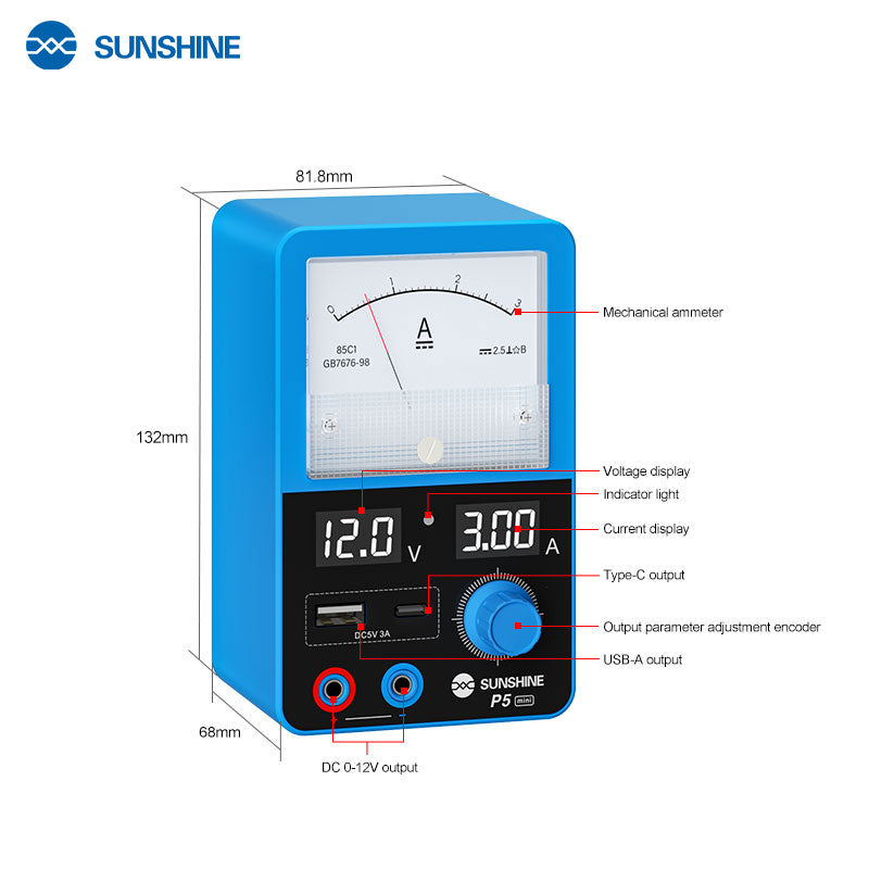 Cargue la imagen en el visor de la galería, [P5 Mini] SUNSHINE 5V / 3A Dual Display Smart Power Supply with Pointer-type Ammeter
